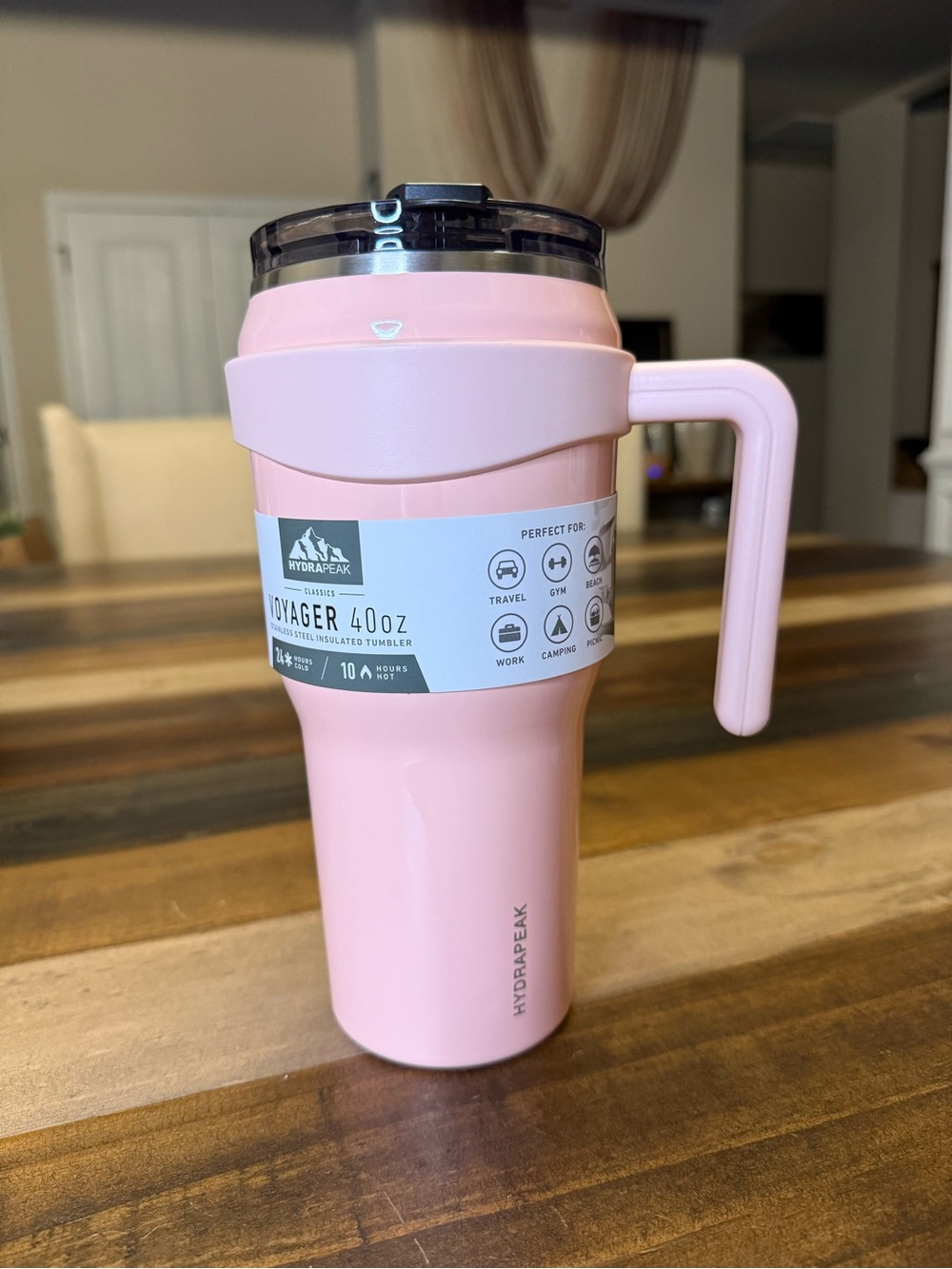 HydroPeak Pink 40oz Voyager Insulated Travel Tumbler with Handle